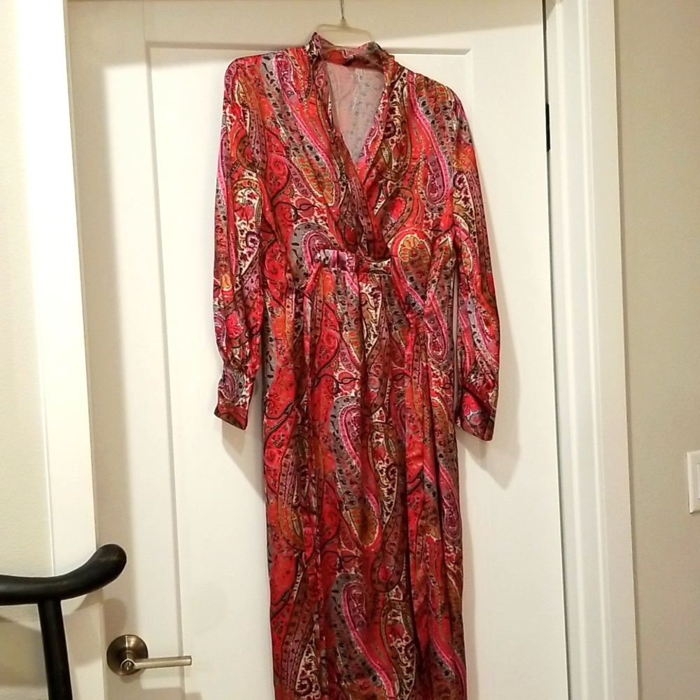 Paisley Print Long Sleeve Belted Wrap Dress Size XS